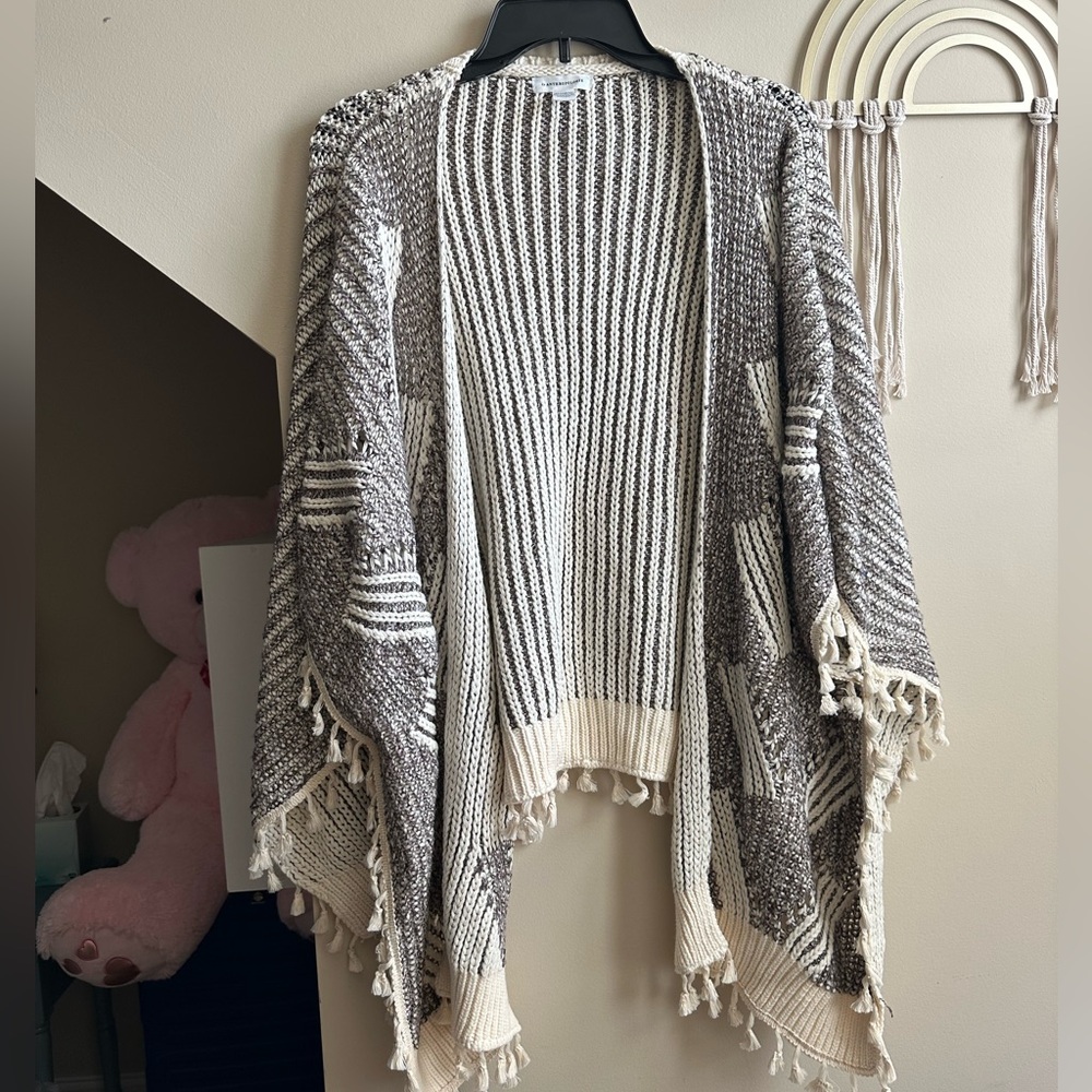 Anthropologie Black and Cream Knit Poncho - Picture 1 of 13